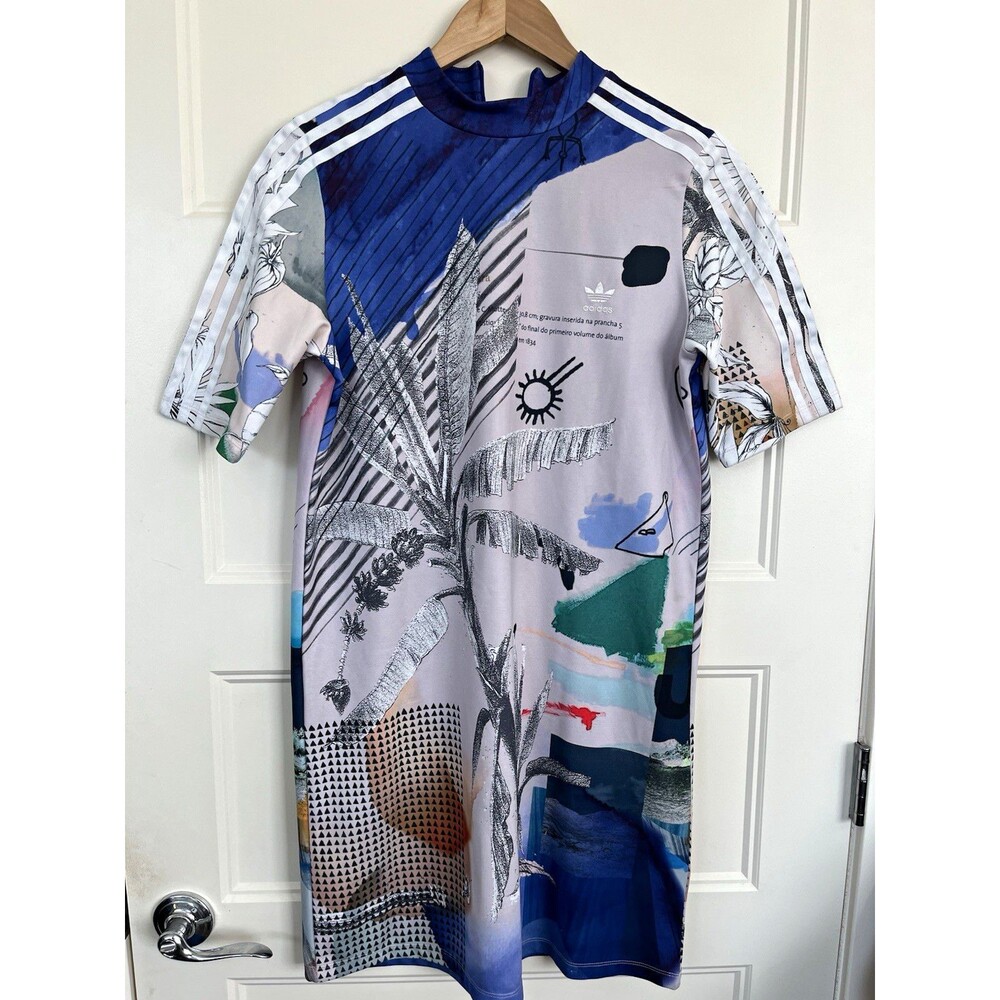 Adidas Originals x FARM Rio Dress M Passinho Abstract Palm Tree Mock Neck CW1382